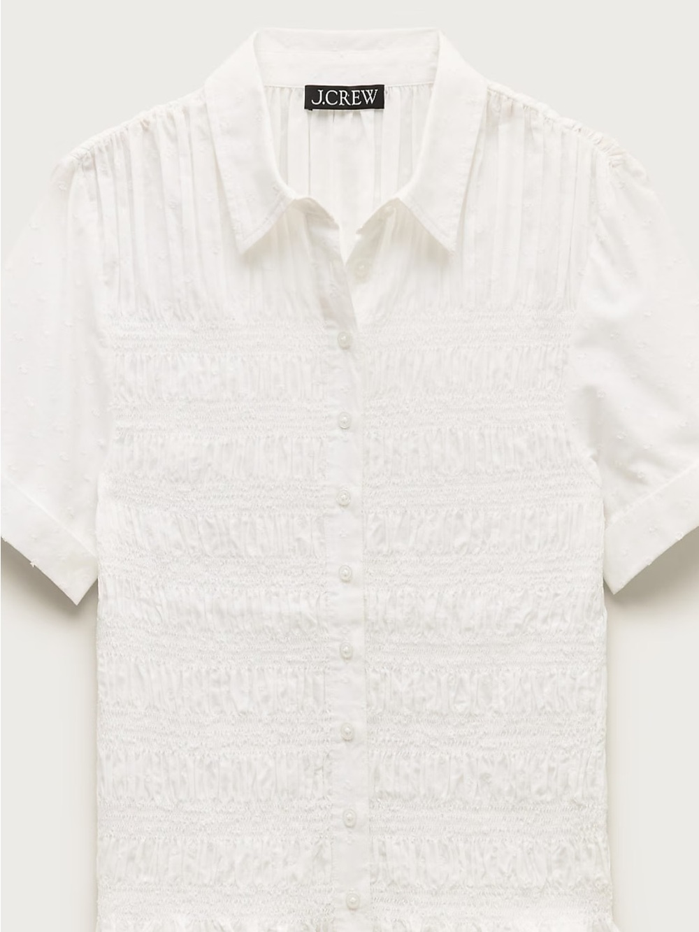 J. Crew White Short-Sleeve Smocked Button-Down Shirt